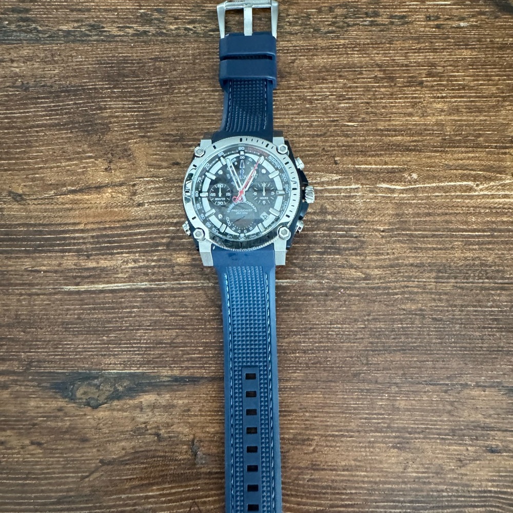 Bulova Men's Watch with Blue Strap and Silver Case